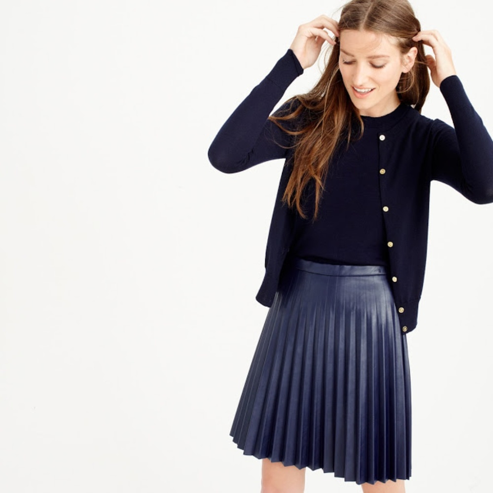 J Crew faux leather pleated mini skirt navy blue